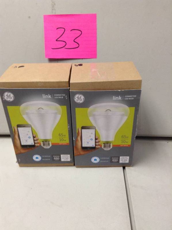 lot 33 image: Lot of 2 GE Link connected LED Bulb never used
