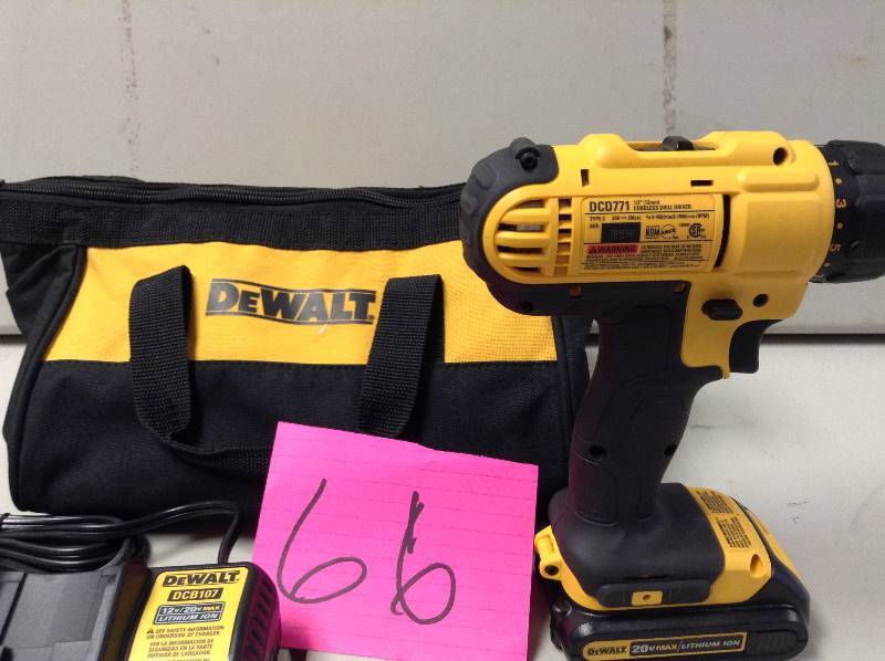 lot 66 image: Dewalt 20-Volt Max Lithium-Ion 12 in. Cordless DrillDriver Kit Model DCD771 never used
