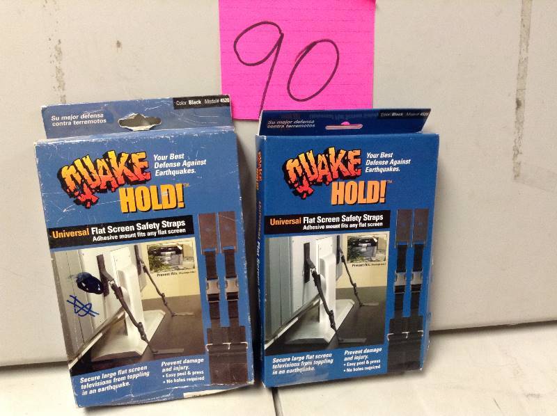 lot 90 image: Lot of 2 Quake Hold Flat Screen Safety Straps never used