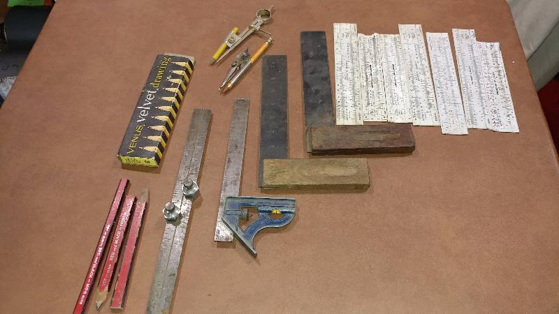 lot 62 image: Squares, Compasses, Other misc. measuring tools