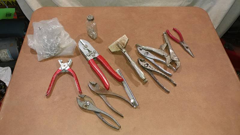 lot 71 image: Various Pliers, Vice Grips, Crimpers, and a Rivet Gun