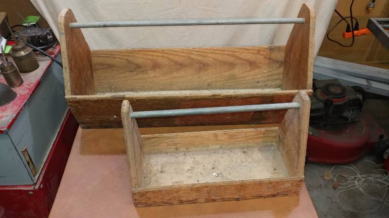 lot 89 image: 32in long  and 19.5in long Homemade Tool Caddys