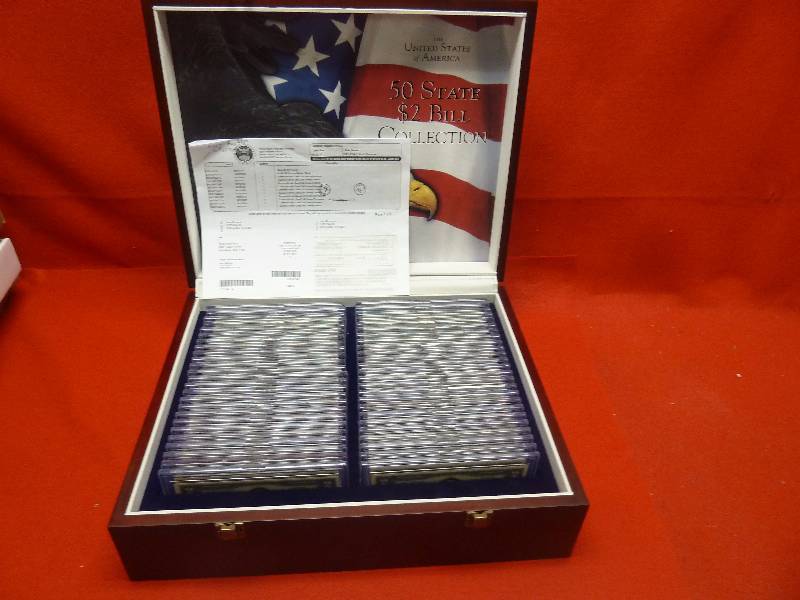 Fifty $2.00 Bills of All Fifty States in Wood Box