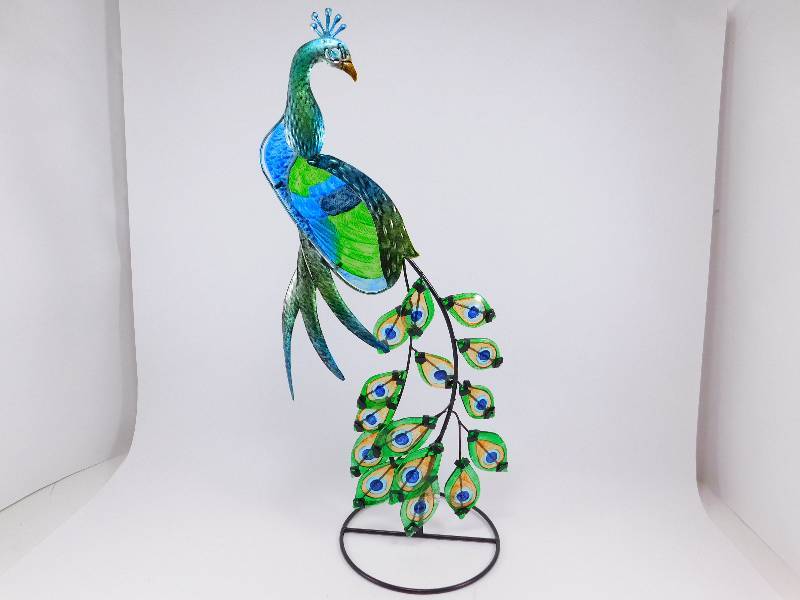 Metal and Glass Peacock Figurine
