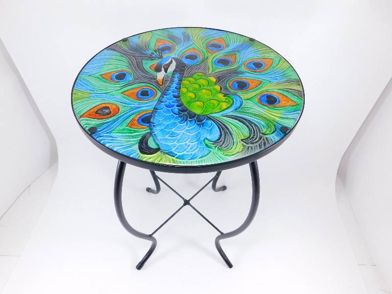 Indooroutdoor 20 Inch Tall Peacock Glass Top Table