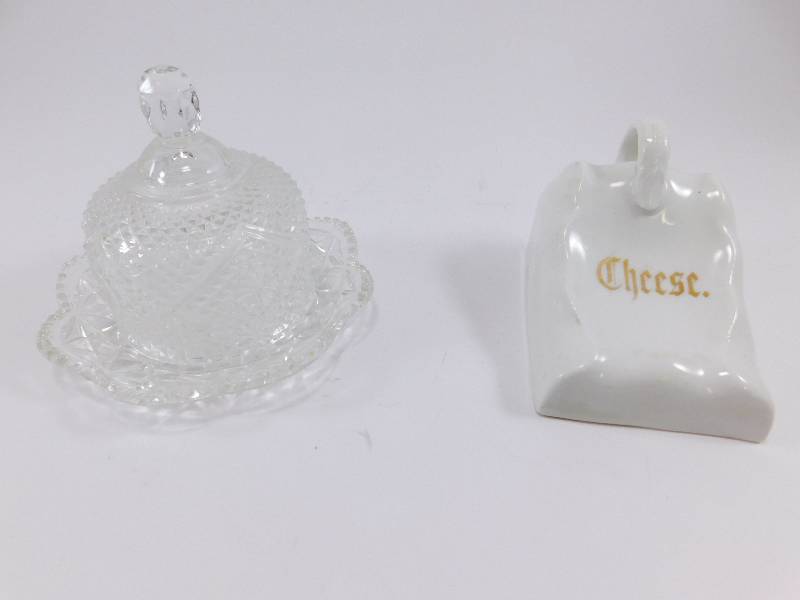 Vintage Glass Domed Butter Dish and Ceramic Cheese Dome & Underplate
