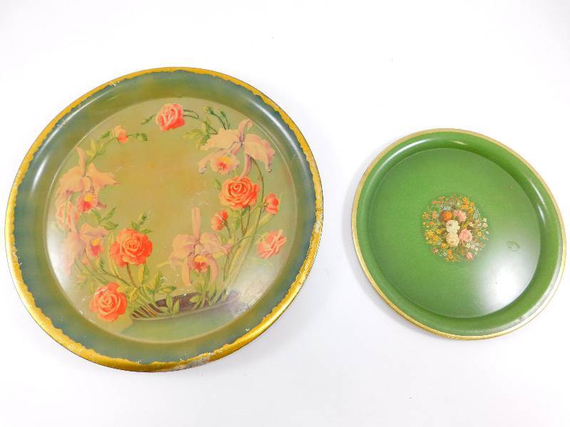 Lot of 2 Vintage Metal Trays