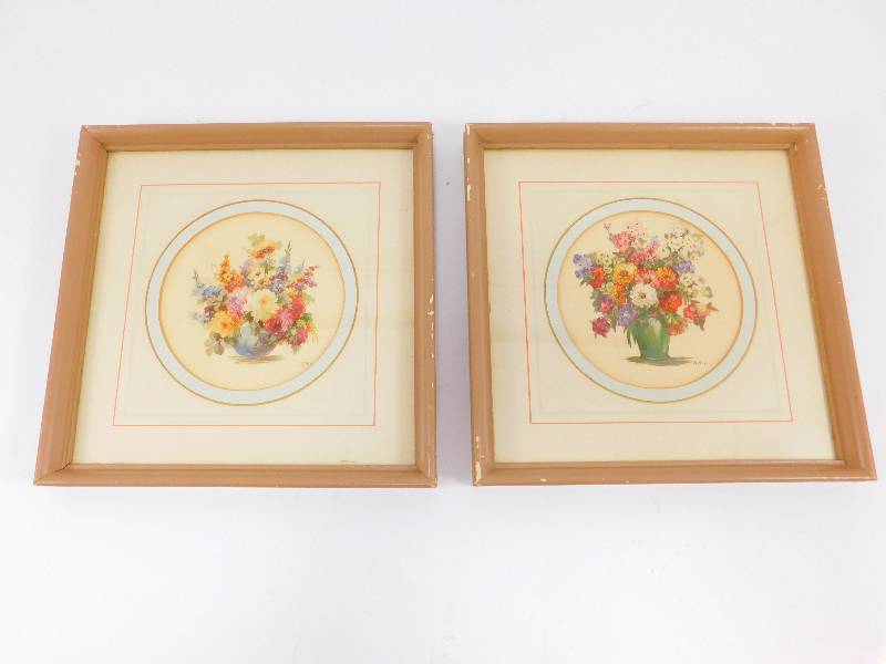 Pair of Framed Floral Prints - M. Black