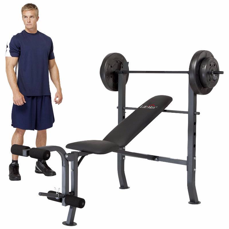 lot 37 image: LifeMax Standard Weight Bench with 80-Lb. Weight Set
