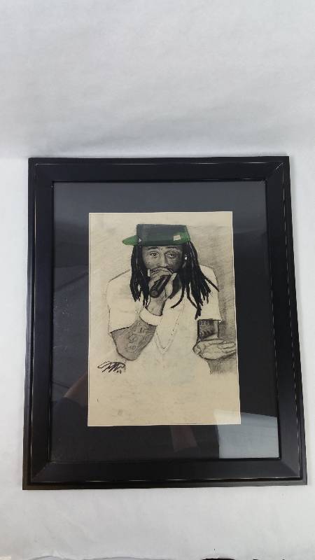 lot 9 image: Hand Sketched Lil Wayne - Framed Drawing - 19.25 x 23