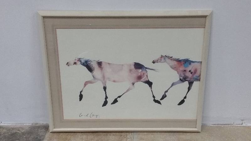 lot 22 image: Carol Grigg - Signed Lithograph Watercolor Print- Horses - Framed 42 x 33.25