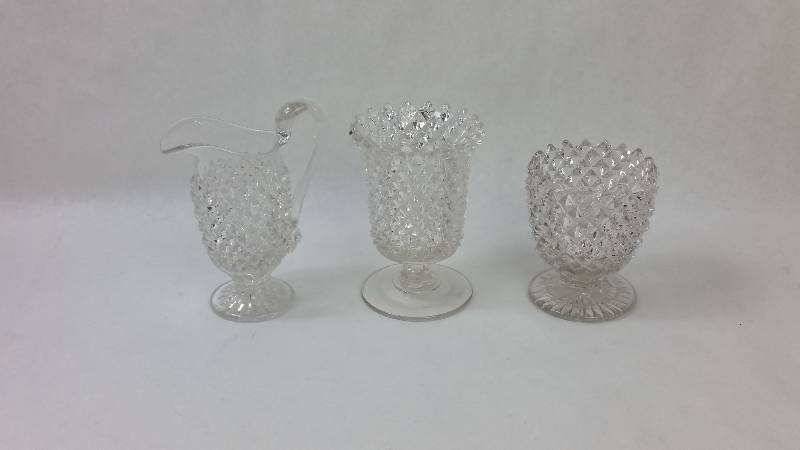 lot 53 image: Pressed Clear Crystal Glass Set - Pointed Diamond Shaped Design - Glassware