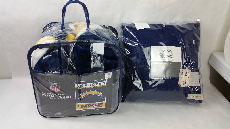 lot 92 image: NFL Chargers Royal Plush Blanket & Alcove Blue 16 Square Pillow