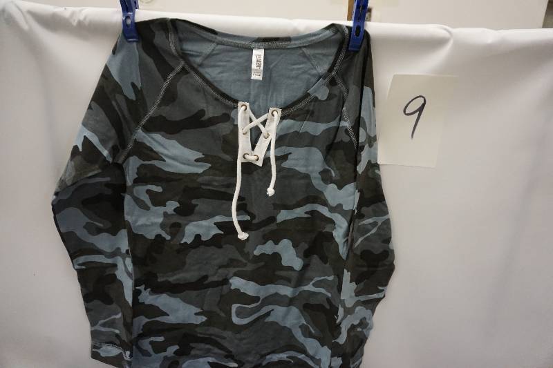Pennant Brand Ladies Gray Camo Long Sleeve Lace Up Shirts