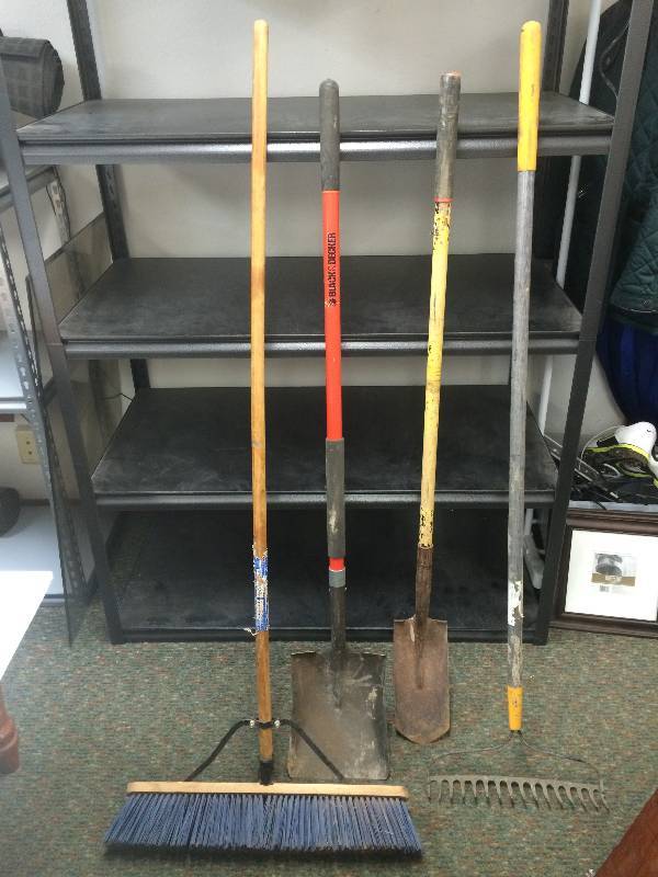 lot 24 image: Rake, Shovels, Broom