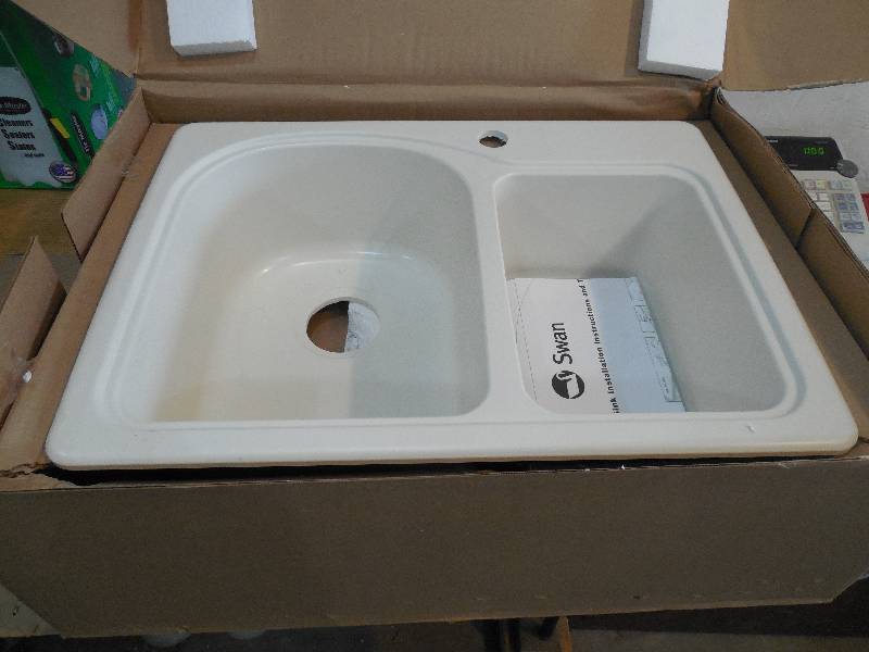 lot 60 image: Dual Mount Composite 25 in. 1-Hole Double Bowl Kitchen Sink in Bone