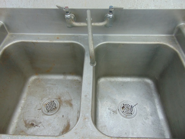 lot 67 image: Double Stainless Steel Sink With Faucet