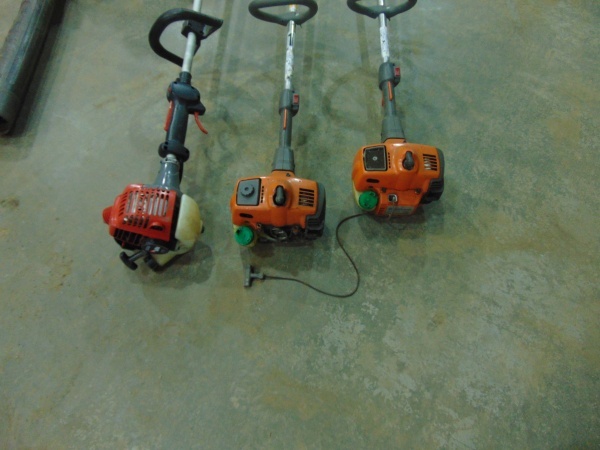 lot 73 image: (3) String Trimmers and (1) Backpack Blower For Parts or Repair
