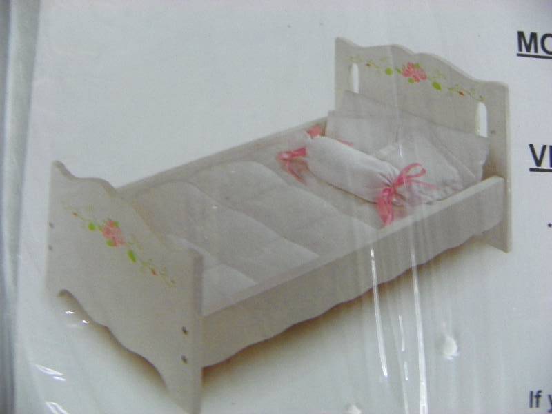 lot 534 image: Doll Canopy Bed, white with roses, MSRP$ 49.99