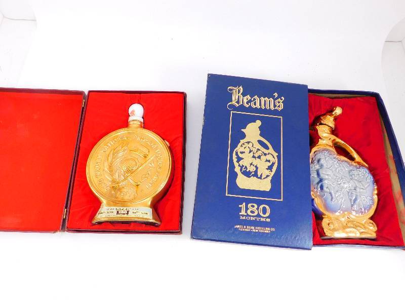 lot 56 image: Lot of 2 Vintage (Empty) Jim Beam Bottles wBoxes