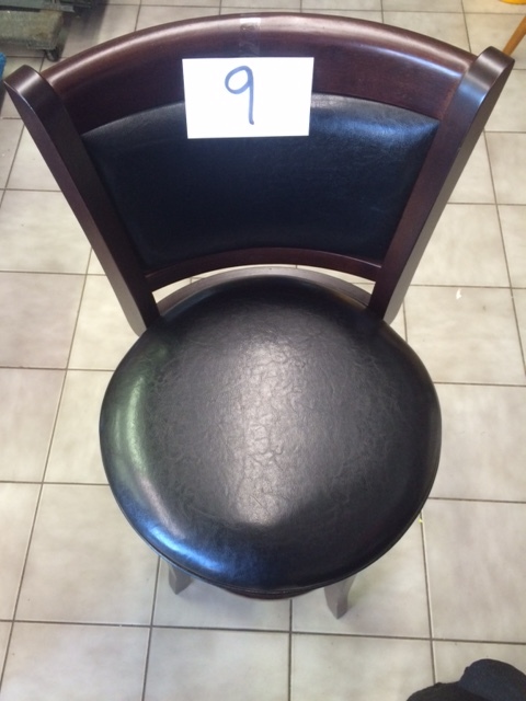 lot 9 image: Dark Chocolate Wood Swivel Bar Stool, with Leather Cushions