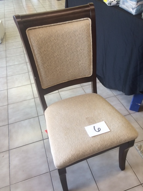 lot 6 image: Dining Chair Dark Chocolate Wood with Cream Fabric Cushions