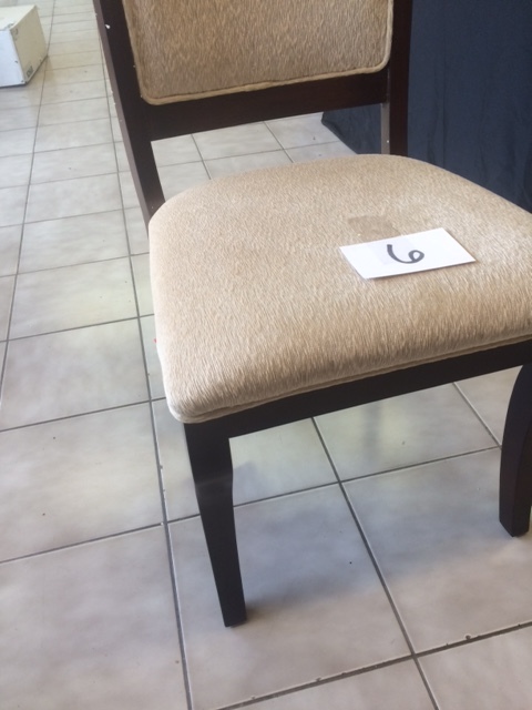 lot 5 image: Dining Chair Dark Chocolate Wood with Cream Fabric Cushions