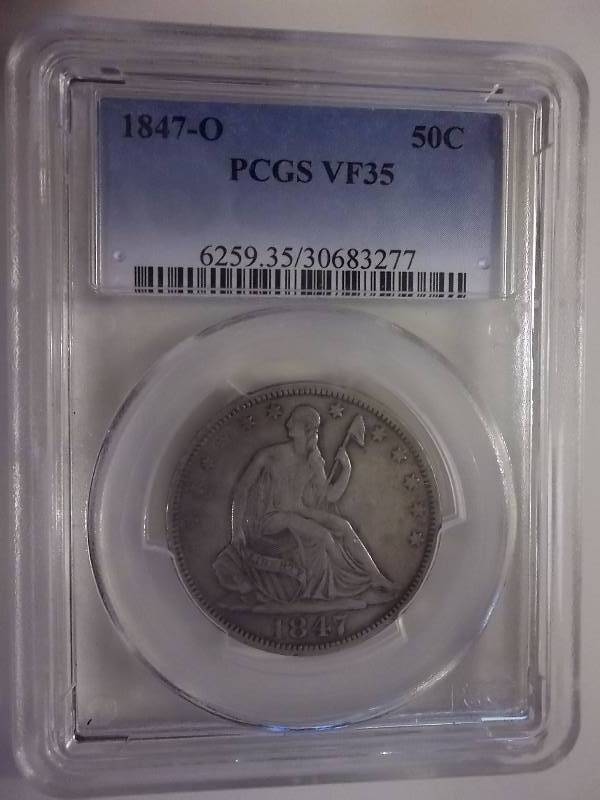 1847 O Seated Liberty Half Dollar PGCS Graded VF35 (Valued $ 200 Appoximately)