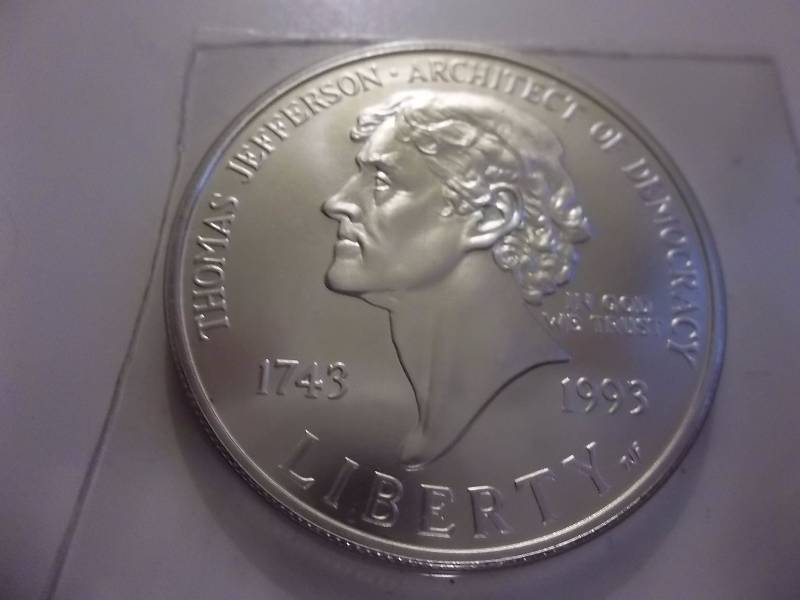 1993 Thomas Jefferson Architect Of Democracy Silver Commemorative Dollar