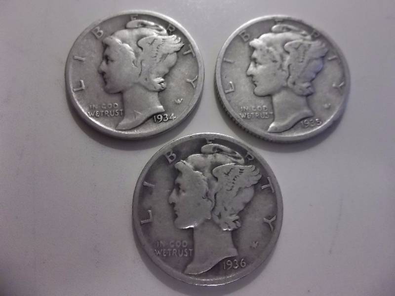 1934, 1935, 1936 Mercury Dimes