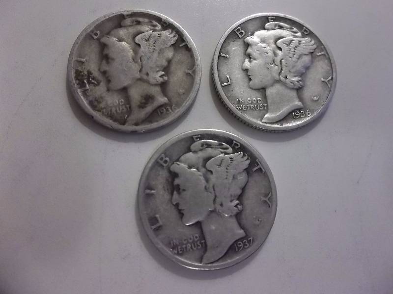 1936, 1936 D, 1937 Mercury Dimes