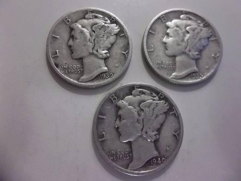 1939, 1939 D, 1940 S Mercury Dimes