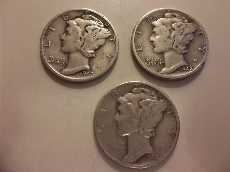 1942, 1942 S, 1944 D Mercury Dimes