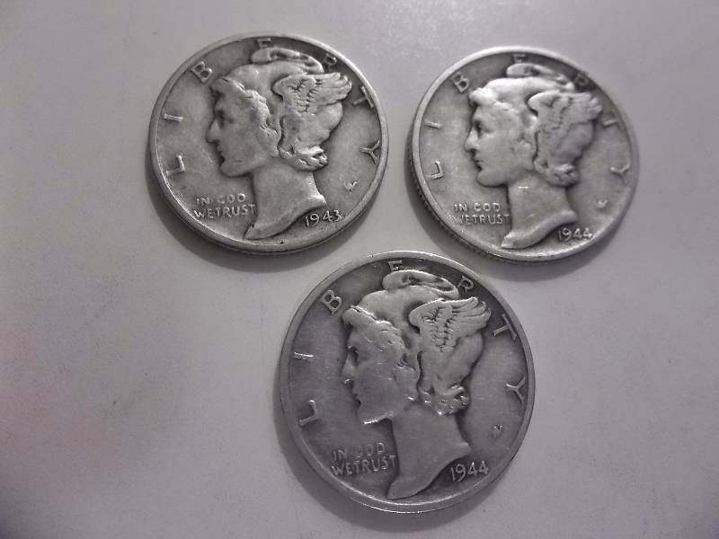 1943, 1944, 1944 S Mercury Dimes