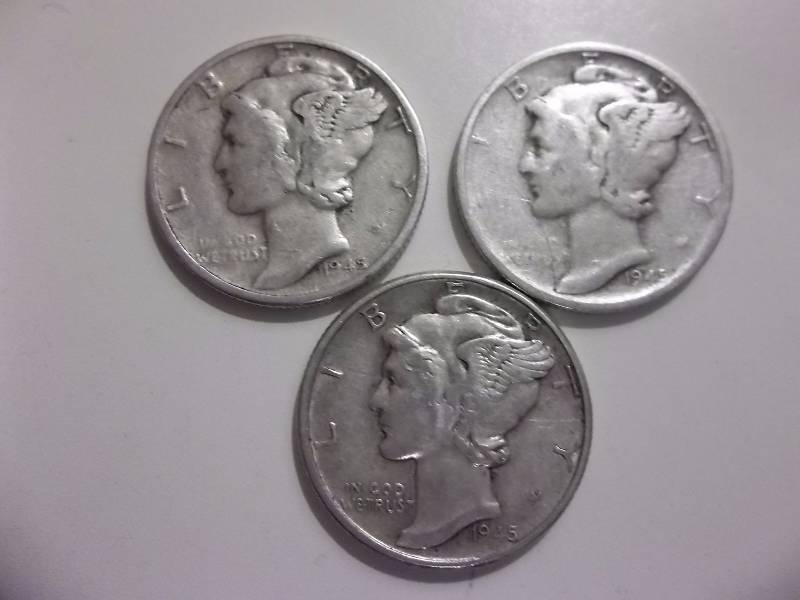 1945, 1945 D, 1945 S Mercury Dimes