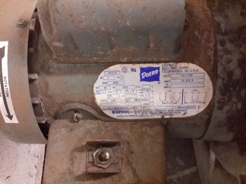 lot 46 image: Exhaust fan Approx 18 in diameter fan.. 1 HP Doerr Motor