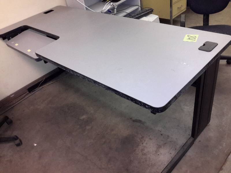 lot 108 image: Office Desk with keyboard tray.. Raises to level if desired.