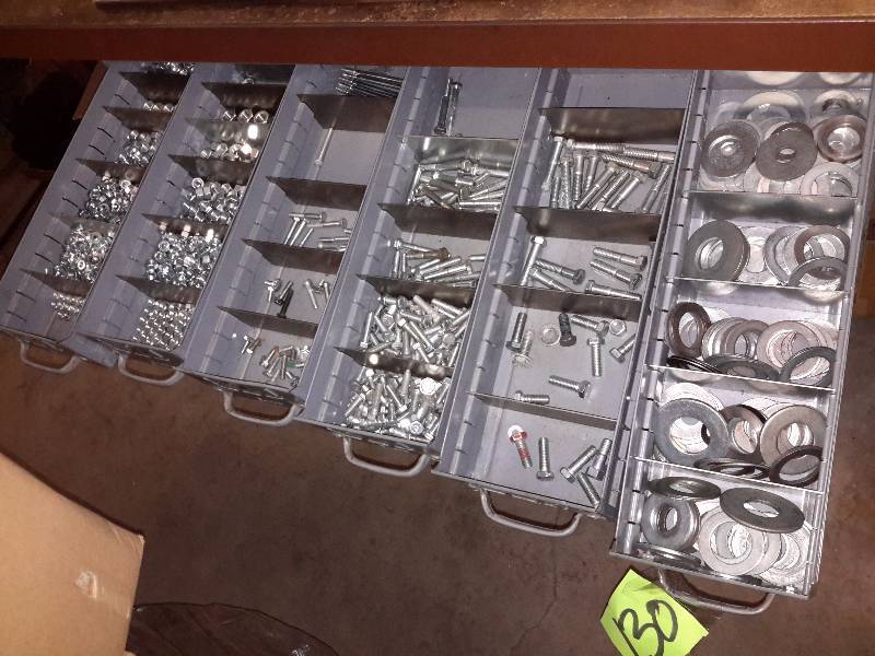 lot 130 image: 18 box parts bin with contents as shown..