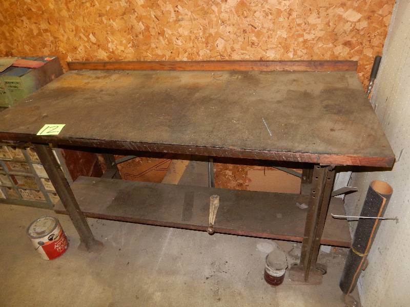 lot 12 image: Wood top, Metal Base Work Table