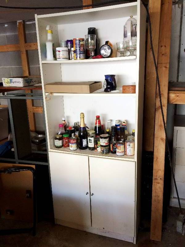 lot 25 image: Kitchen Or Garage Shelving Cabinet - Contents Not Included