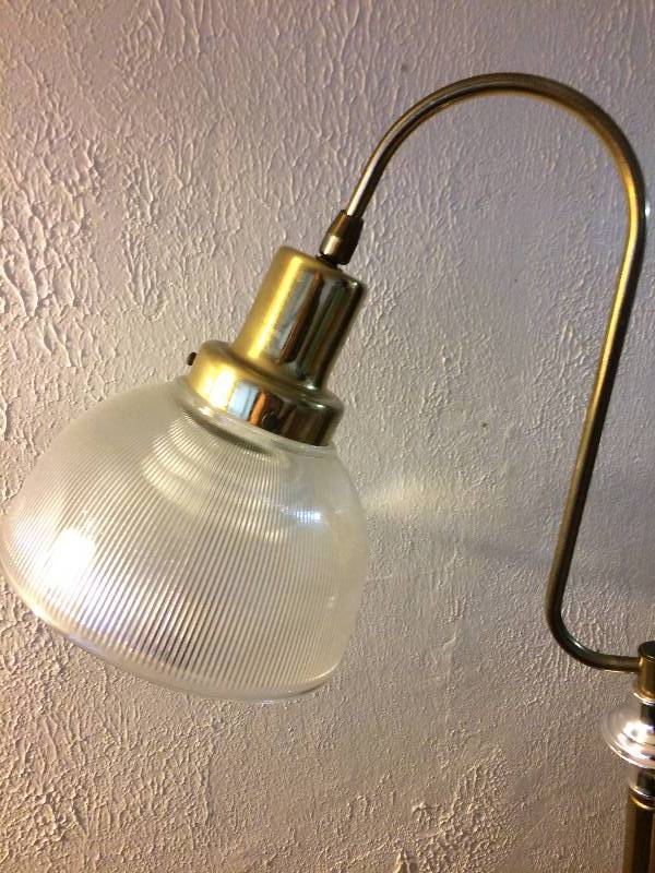 lot 151 image: Collectible Vintage Holophane Industrial Style Light Shade On Brass Gooseneck Bridge Floor Lamp Light - Super Condition - Shade Is Movable