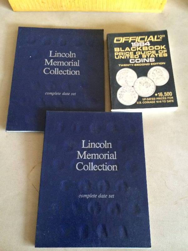 lot 39 image: Collectible Antique Wood Box & Empty Lincoln Coin Collection Booklets