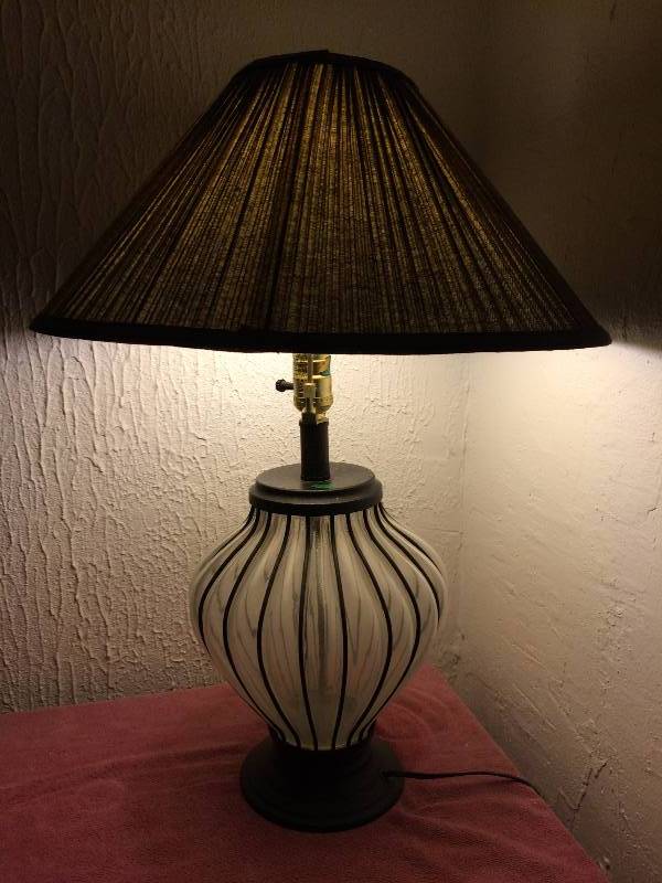 lot 154 image: Caged Glass & Iron Lamp Light