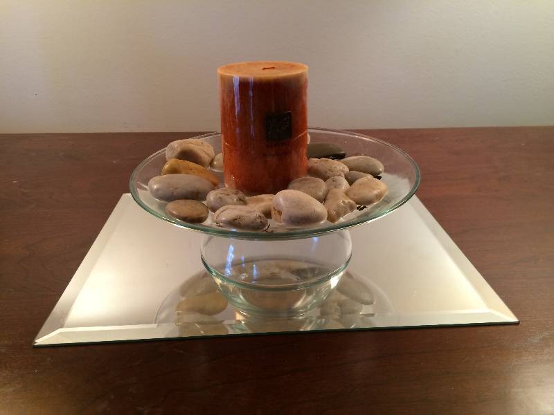 lot 92 image: Mirror Candle, Glass & Stone Home Decor - Excellent Condition