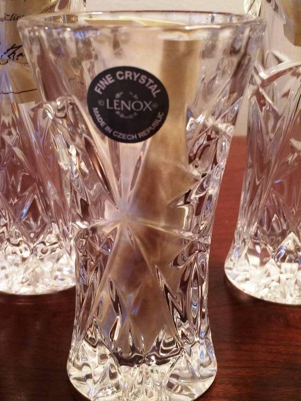 lot 88 image: 4 Like New with Paperwork Vintage Lenox Czech Crystal Vases - Gorgeous