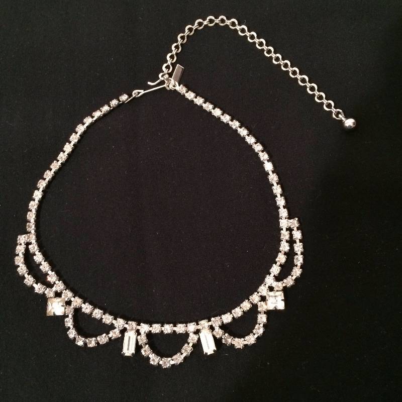 lot 215 image: Collectible Gorgeous Jewels Styled By Duane Rhinestone Necklace Bracelet & 1 Earring Beautiful Luster - With Original Box - Excellent Vintage Condition