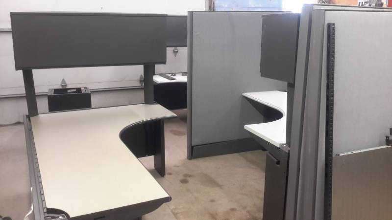 lot 12 image: Cubicles 3 desks and dividers with filing