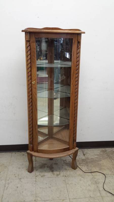 lot 44 image: Hand carved- Curved Glass- Curio Cabinet