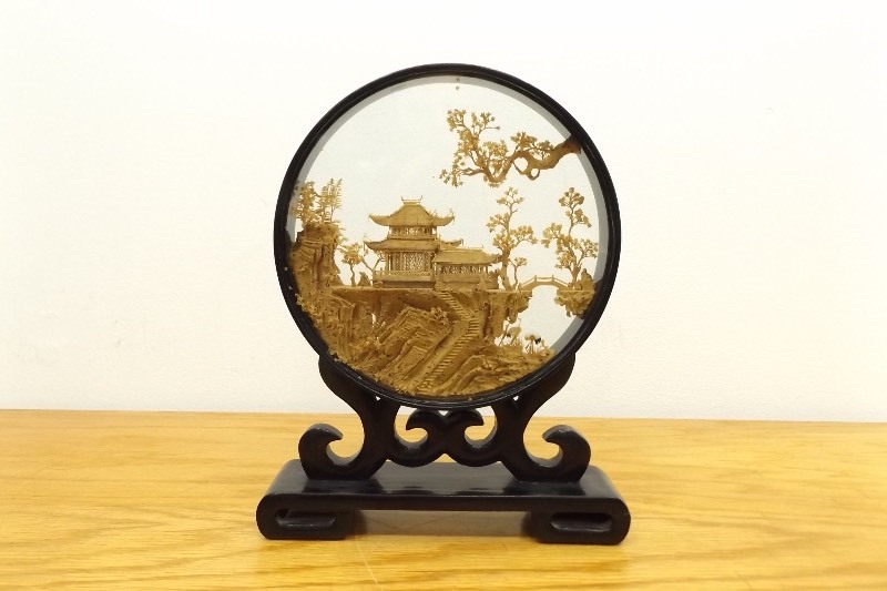 lot 29 image: Antique Wood Framed Chinese Cork Carving