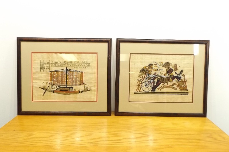 lot 31 image: 2 Wood Framed Egyptian Papyrus Paintings